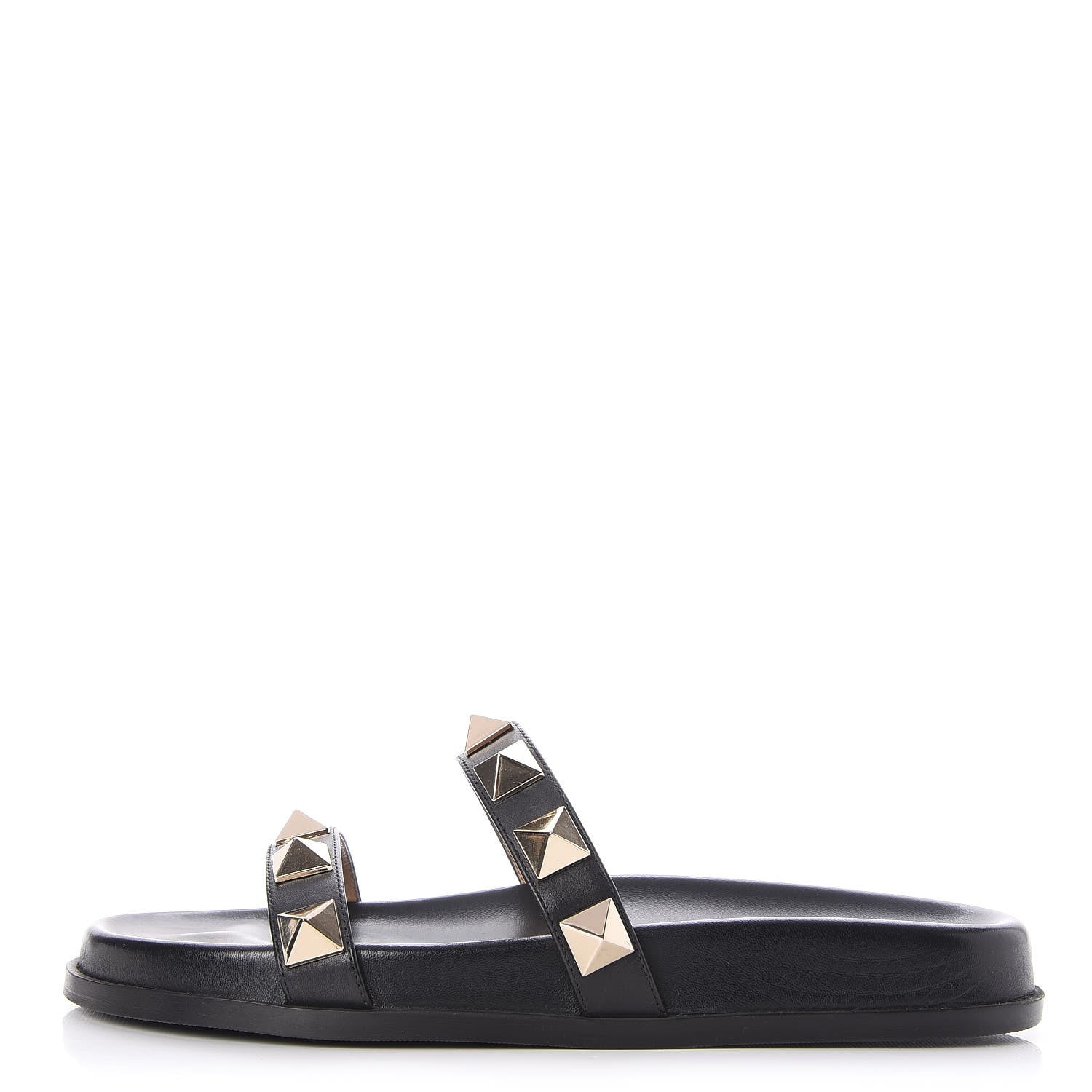 Valentino Garavani Vitello Macro Rockstud Lock Slide Sandals 37.5 Black 1 of 10