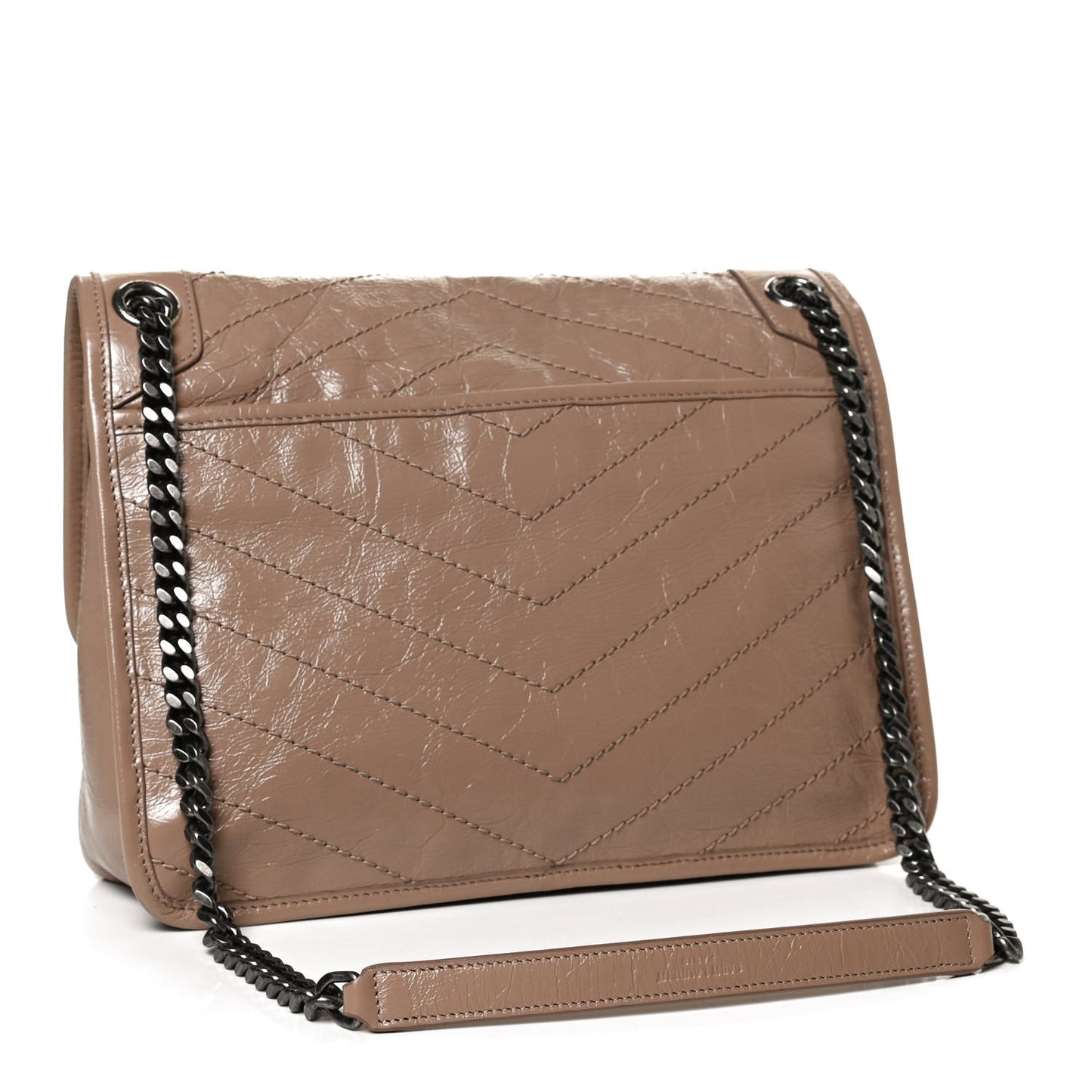Crinkled Calfskin Matelasse Monogram Medium Niki Chain Satchel Light Taupe