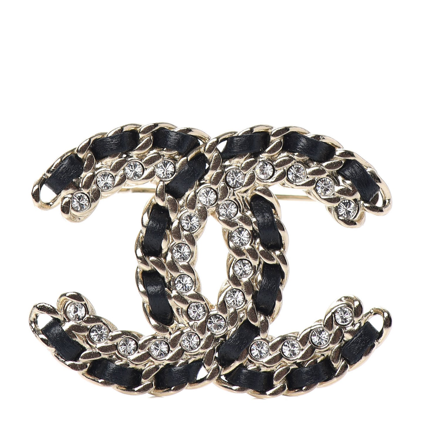 Lambskin Crystal Vintage Allure CC Chain Brooch Black Gold