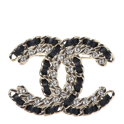 Chanel Lambskin Crystal Vintage Allure CC Chain Brooch Black Gold 1 of 5