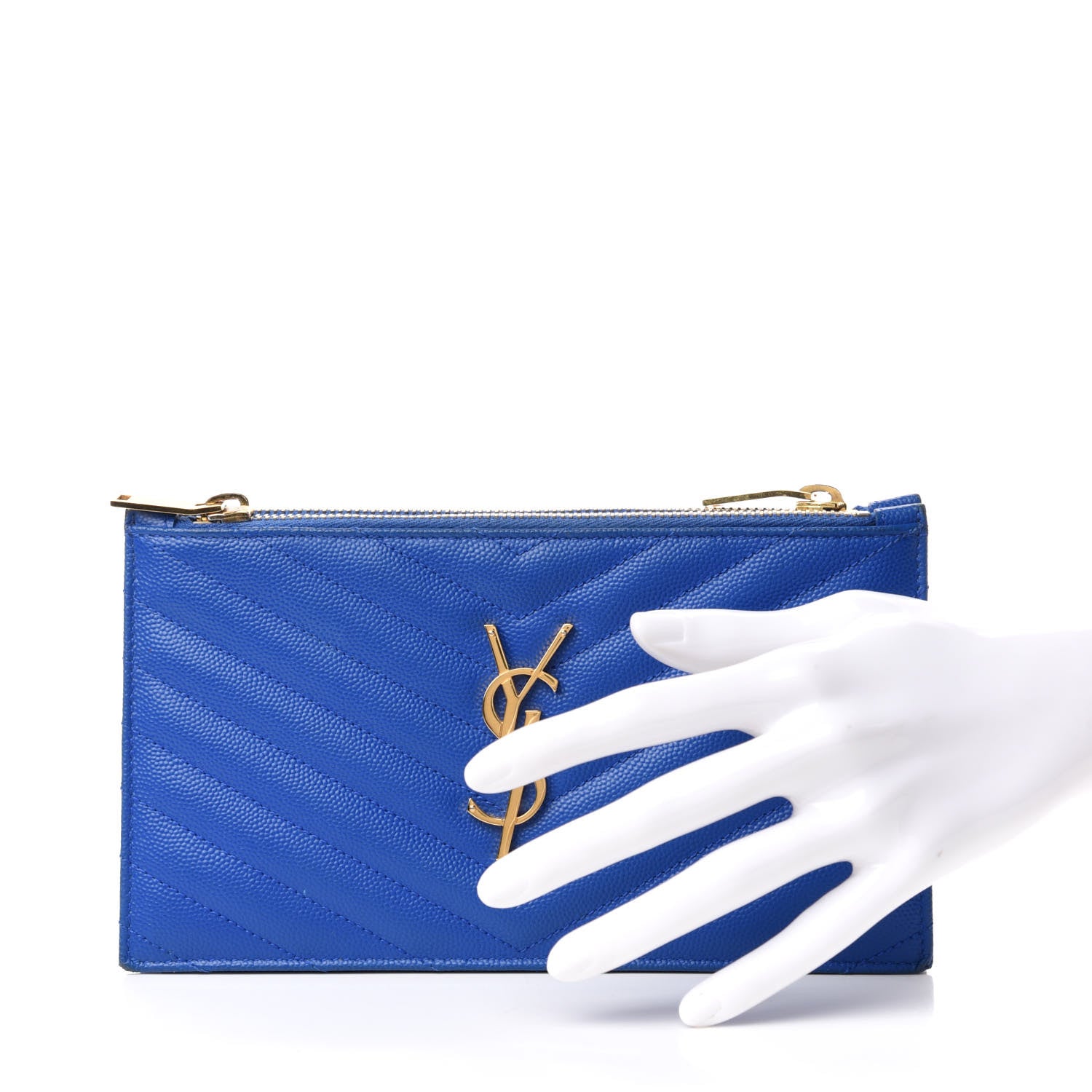Saint Laurent Grain De Poudre Matelasse Chevron Monogram Double Zip Wallet Blue Majorelle 2 of 6