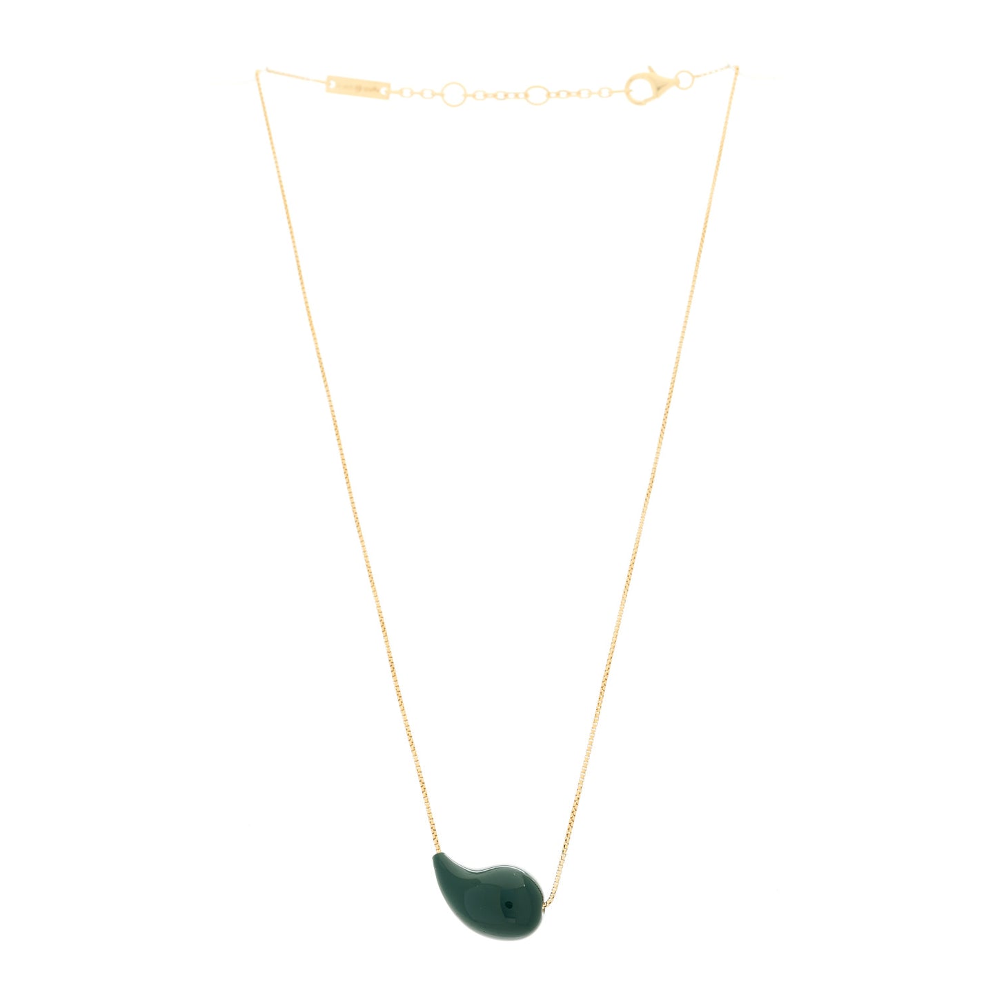 18K Yellow Gold Sterling Silver Enamel Drop Pendant Necklace Green