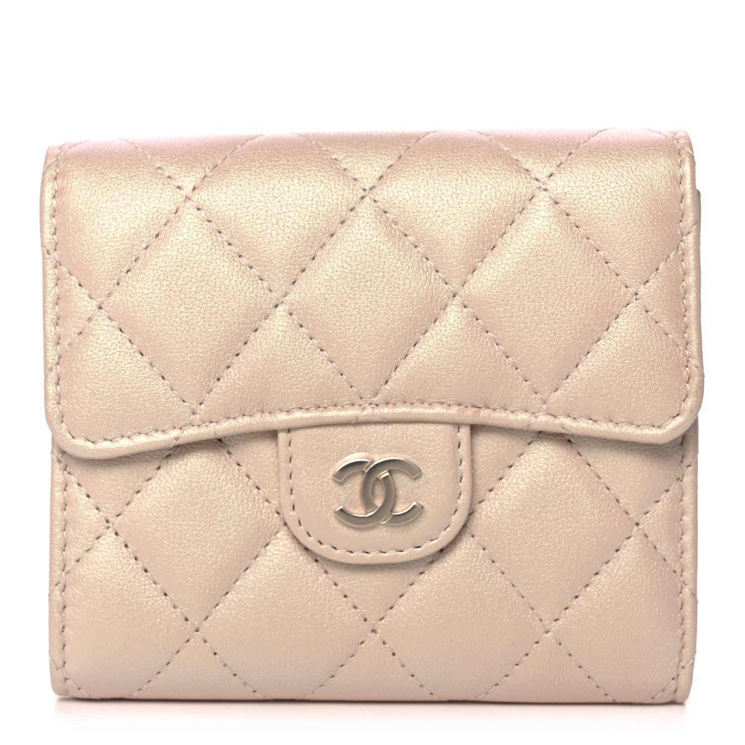 Chanel Iridescent Calfskin Quilted Compact Flap Wallet Beige 1 of 12