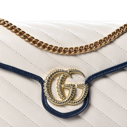 Gucci Vintage Effect Calfskin Matelasse Diagonal Torchon GG Marmont Chain Wallet Mystic White Blue Agata 7 of 10
