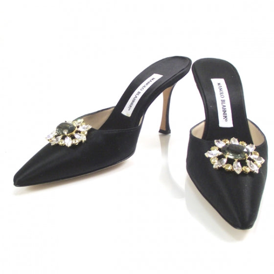 FASHIONPHILE MANOLOBLAHNIKSatinJeweledPumps40Black 1 of 9
