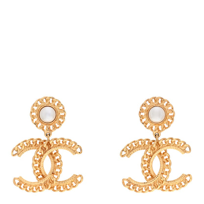 Chanel Metal Pearl CC Chain Drop Earrings Gold 1 of 5