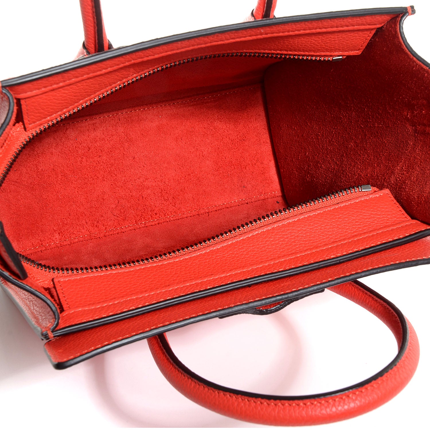 Celine Drummed Calfskin Nano Luggage Vermillion 5 of 9