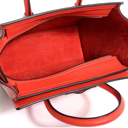 Celine Drummed Calfskin Nano Luggage Vermillion 5 of 9