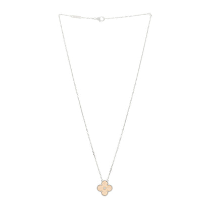 Van Cleef & Arpels 18K White Rose Gold Diamond Guilloche Vintage Alhambra Pendant Necklace 3 of 5