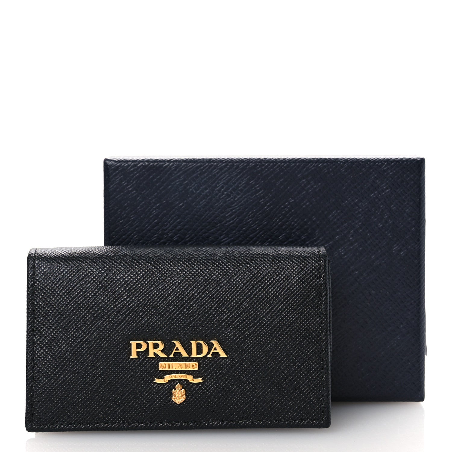 Prada Saffiano Metal Flap Card Holder Black 7 of 7