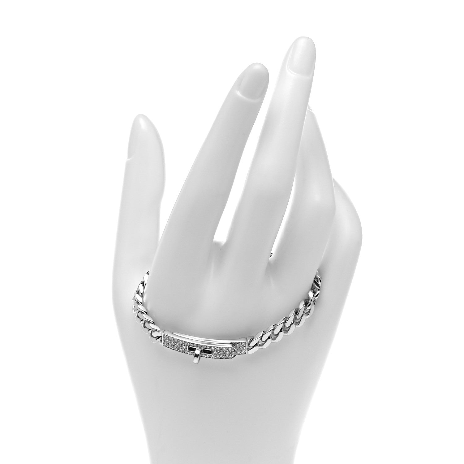 Hermes 18K White Gold Diamond TPM Kelly Gourmette Bracelet ST 2 of 6