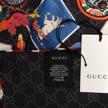 Gucci Silk Twill Monogram Courrier Square Scarf Black Light Grey 4 of 4