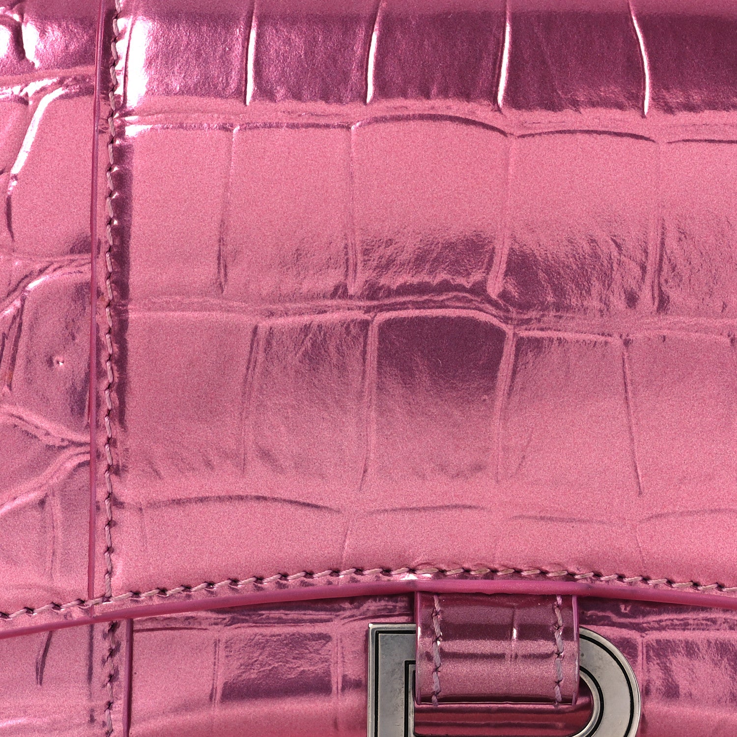 Balenciaga Metallic Shiny Calfskin Crocodile Embossed Hourglass Chain Bag Pink 13 of 18