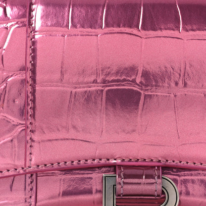 Balenciaga Metallic Shiny Calfskin Crocodile Embossed Hourglass Chain Bag Pink 13 of 18