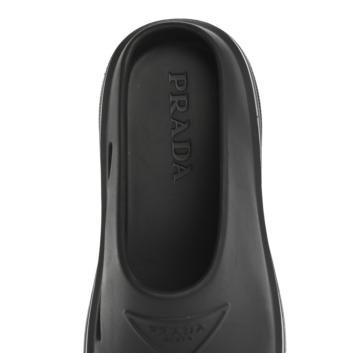 Soft Mellow Rubber Triangle Logo Embossed Womens 25mm Mules 35 Black
