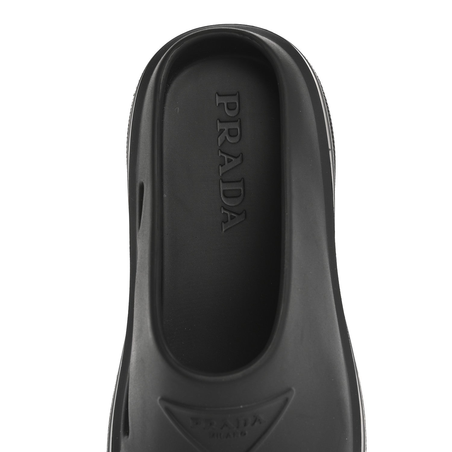 Prada Soft Mellow Rubber Triangle Logo Embossed Womens 25mm Mules 35 Black 7 of 9