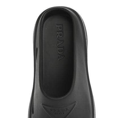 Prada Soft Mellow Rubber Triangle Logo Embossed Womens 25mm Mules 35 Black 7 of 9