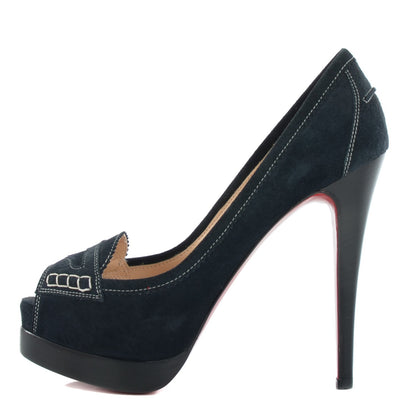 Christian Louboutin Suede Peniche Platform Peep Toe Pumps 38 Navy 1 of 9