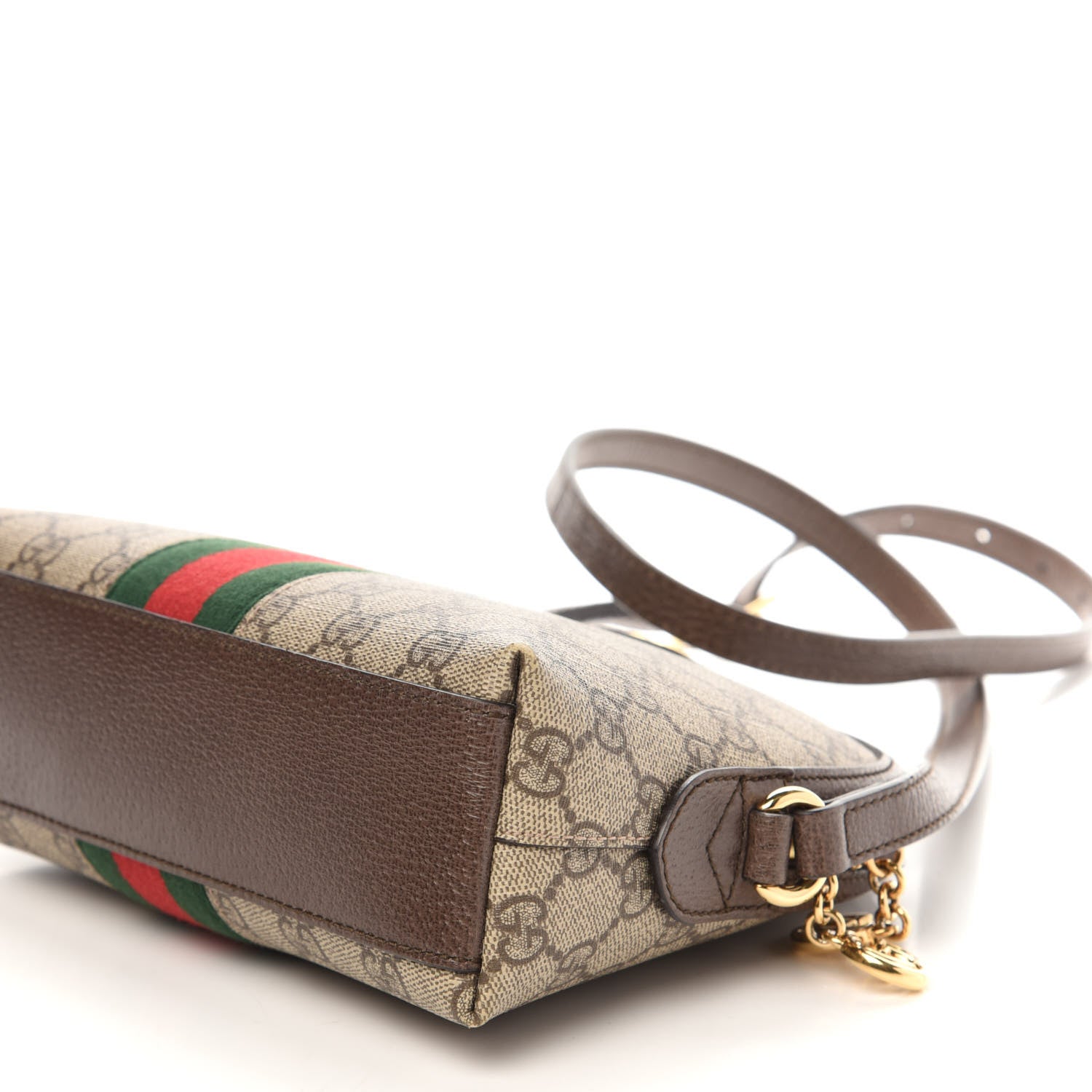 Gucci GG Supreme Monogram Textured Dollar Calfskin Web Small Ophidia Dome Shoulder Bag Beige Ebony New Acero 10 of 11