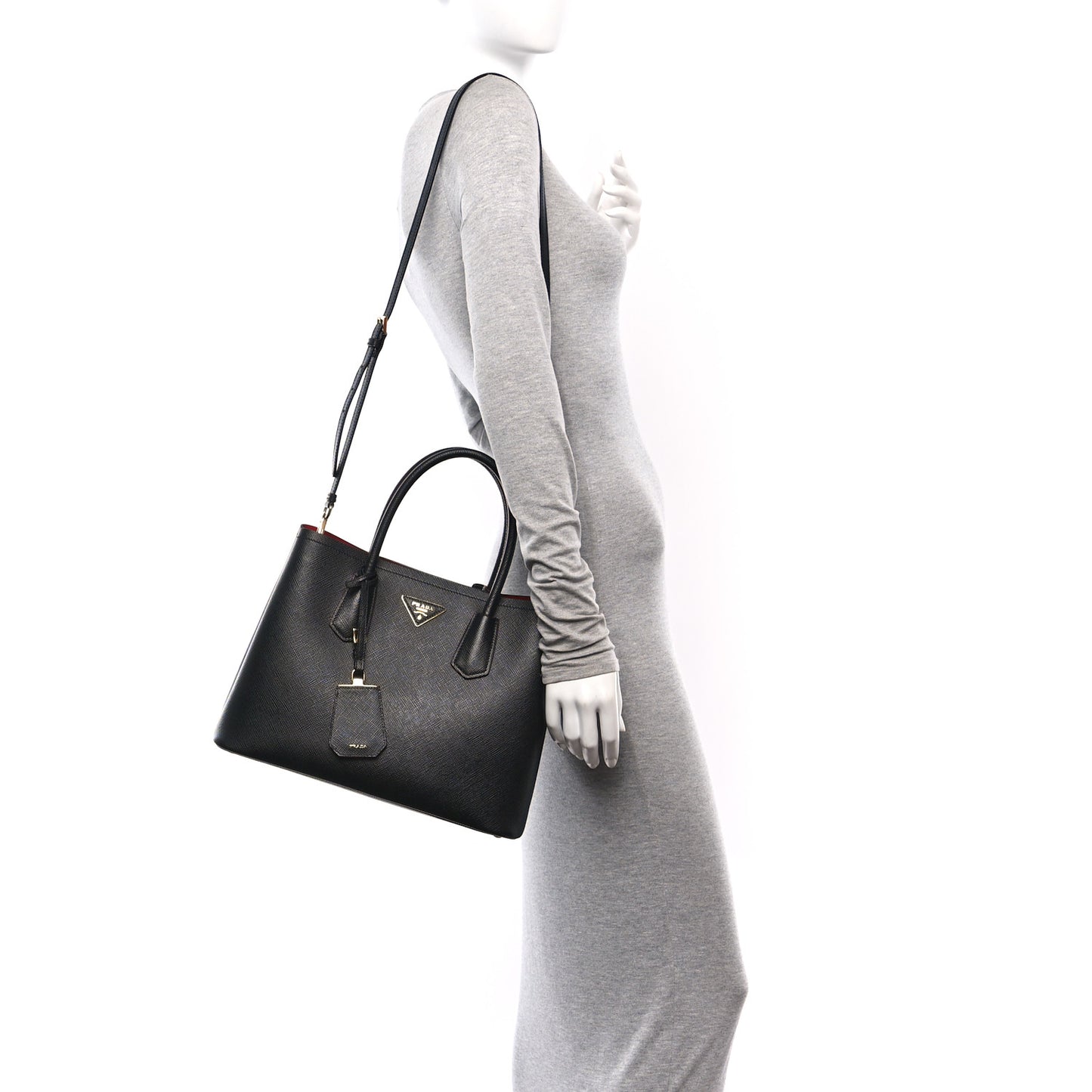 Saffiano Cuir Medium Double Bag Black Fuoco