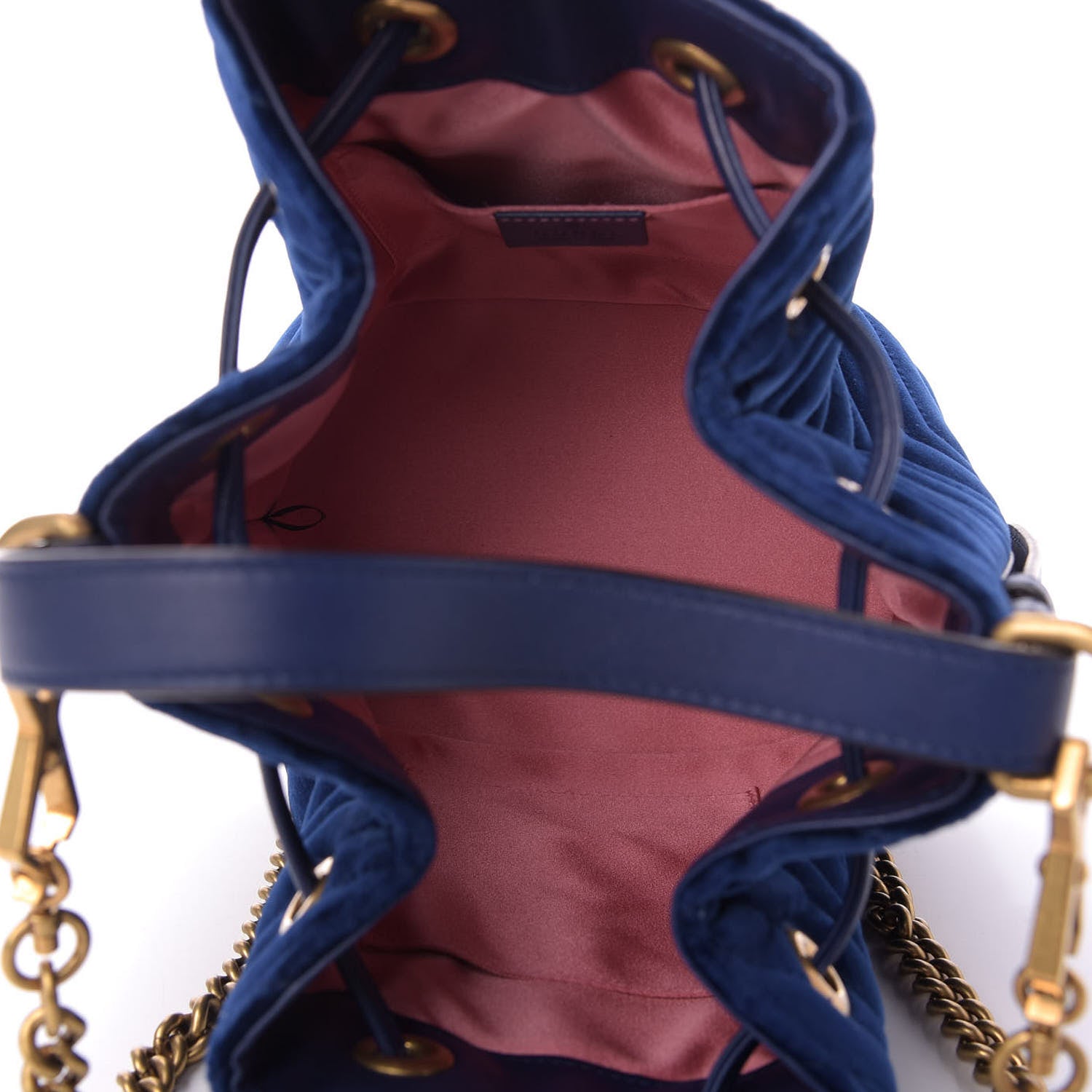 Gucci Velvet Matelasse GG Marmont Bucket Bag Cobalt Blue 5 of 9