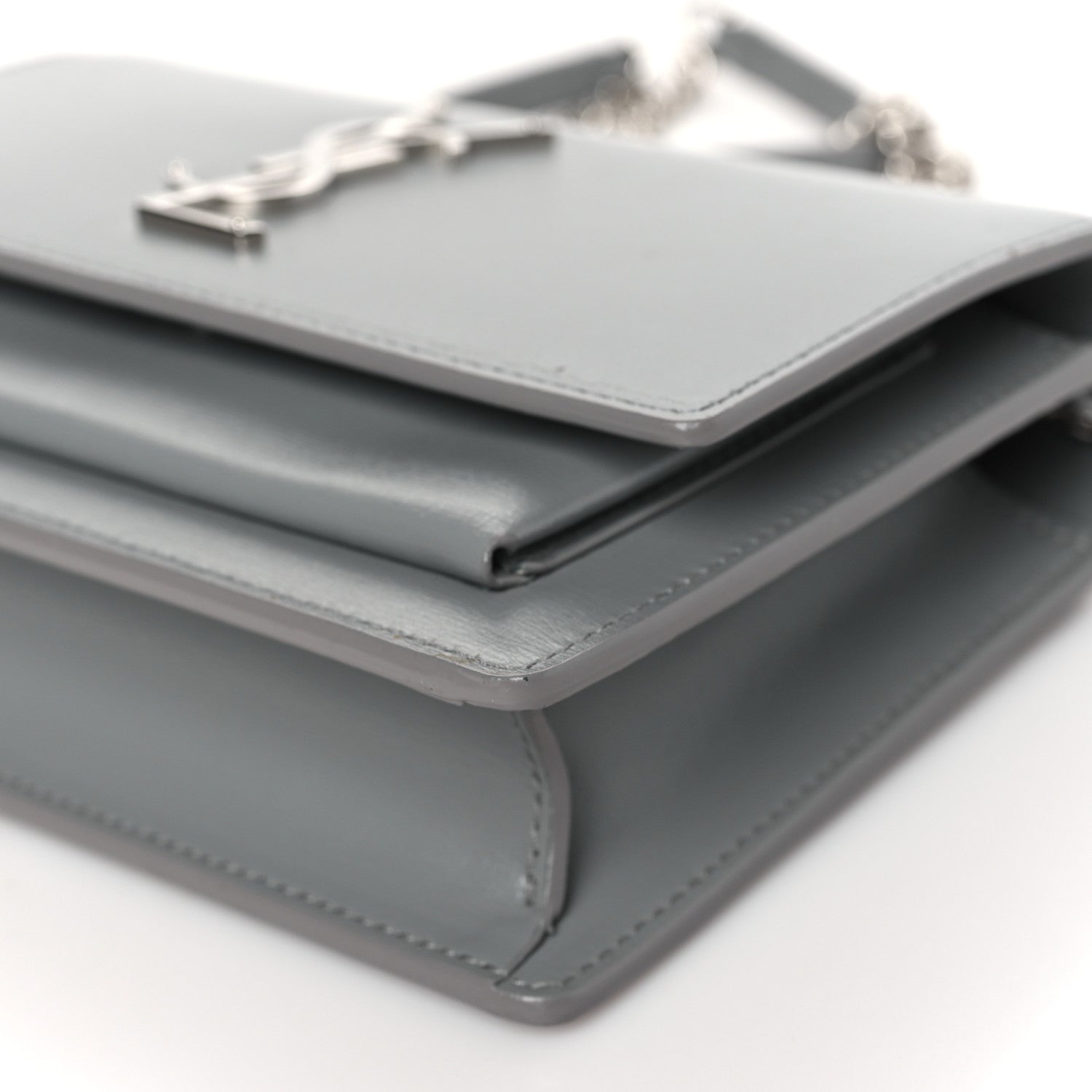 Saint Laurent Calfskin Monogram Sunset Top Handle Chain Wallet New Stone Grey 9 of 9