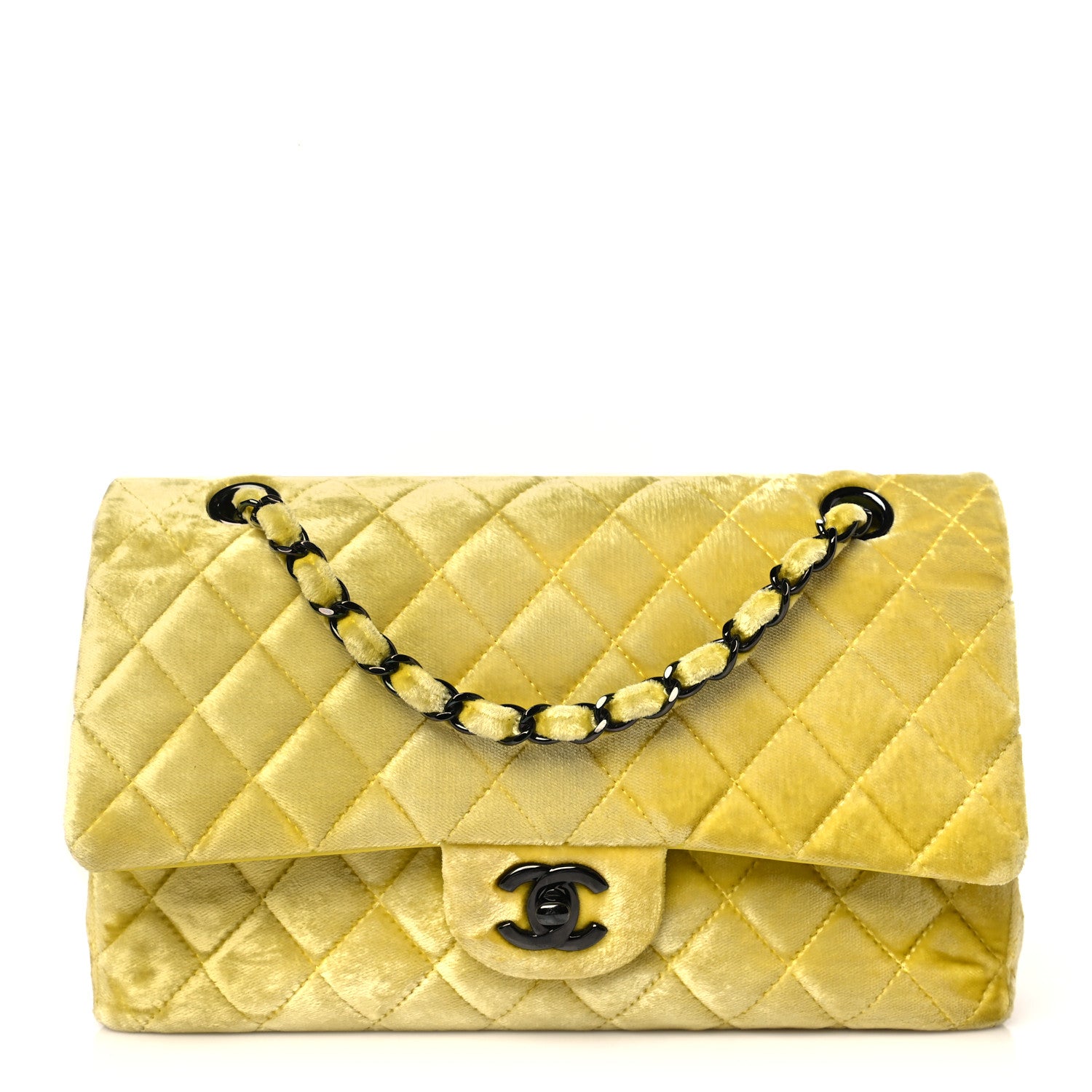 Chanel Velvet Quilted Medium Double Flap Yellow 1 of 10