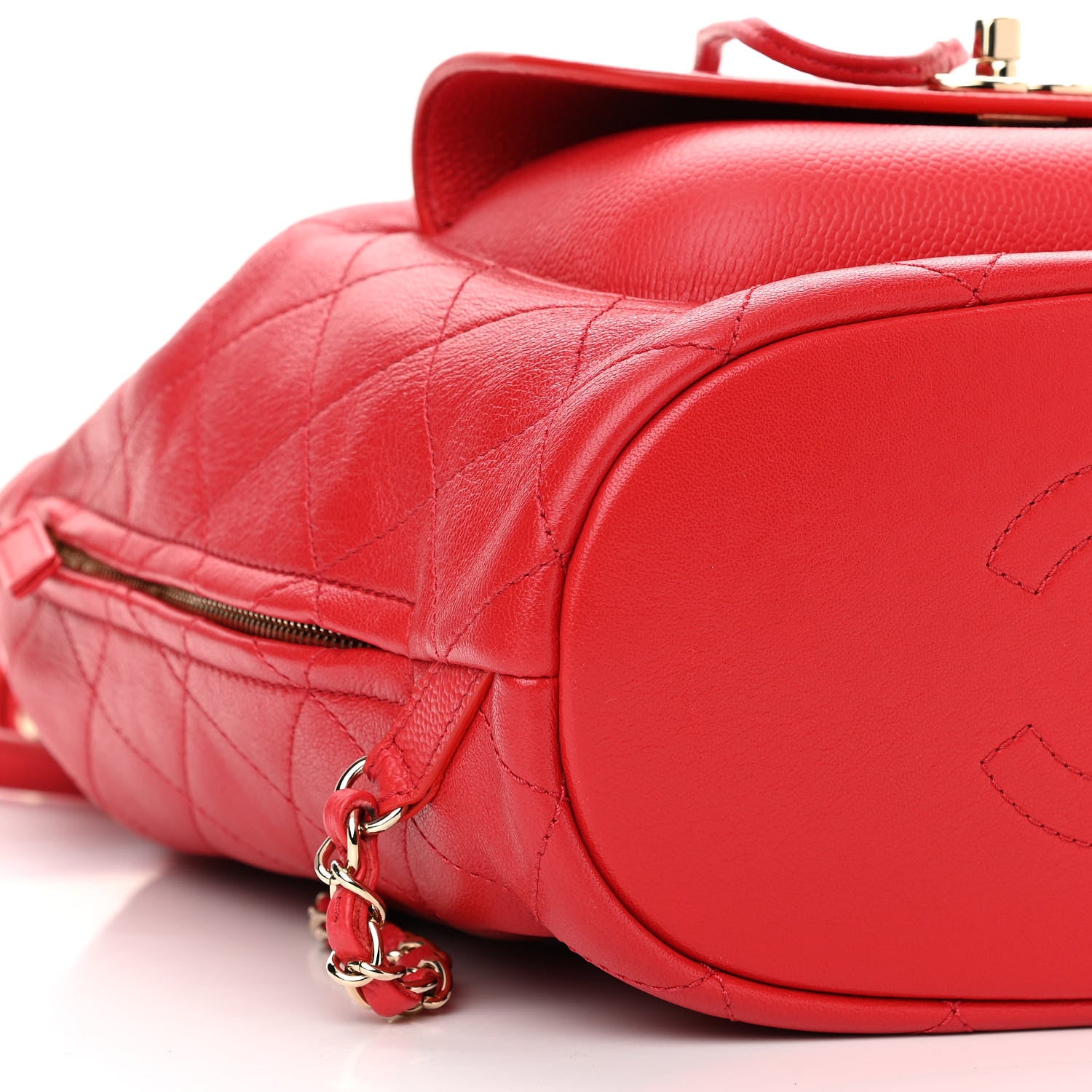 Chanel Sheepskin Caviar Quilted Daily Round Backpack Red 9 of 10