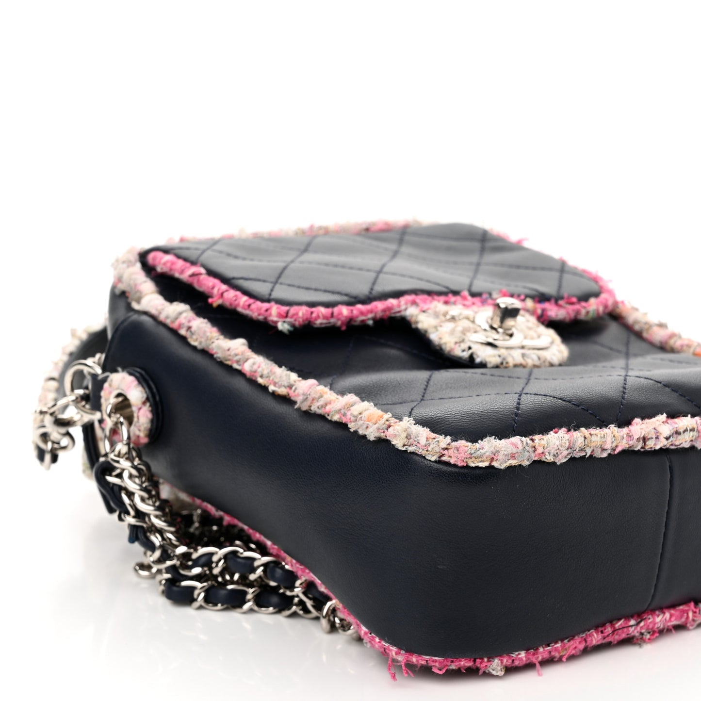 Lambskin Tweed Trim Vertical Camera Case Navy