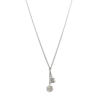 Chanel Crystal CC Ball Pendant Necklace Silver 1 of 5