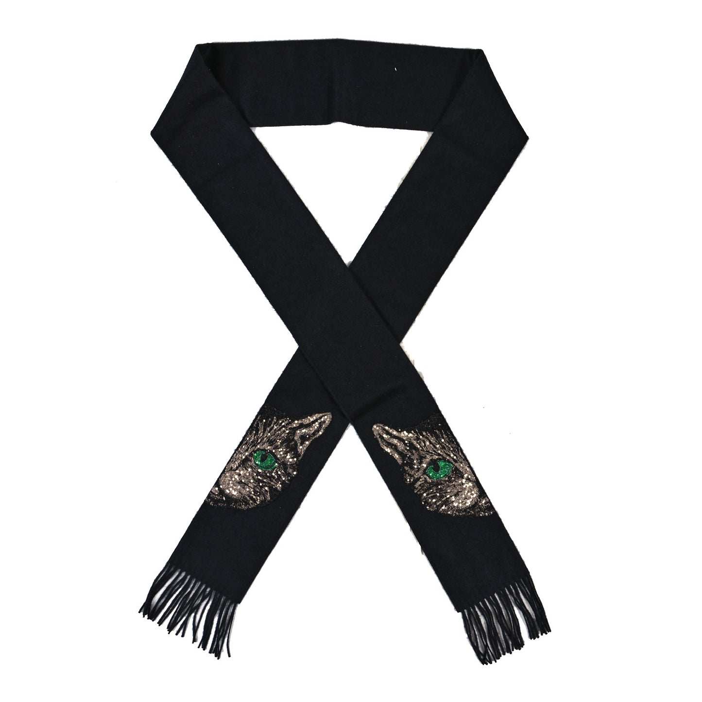 Wool Crystal Cat Scarf Black