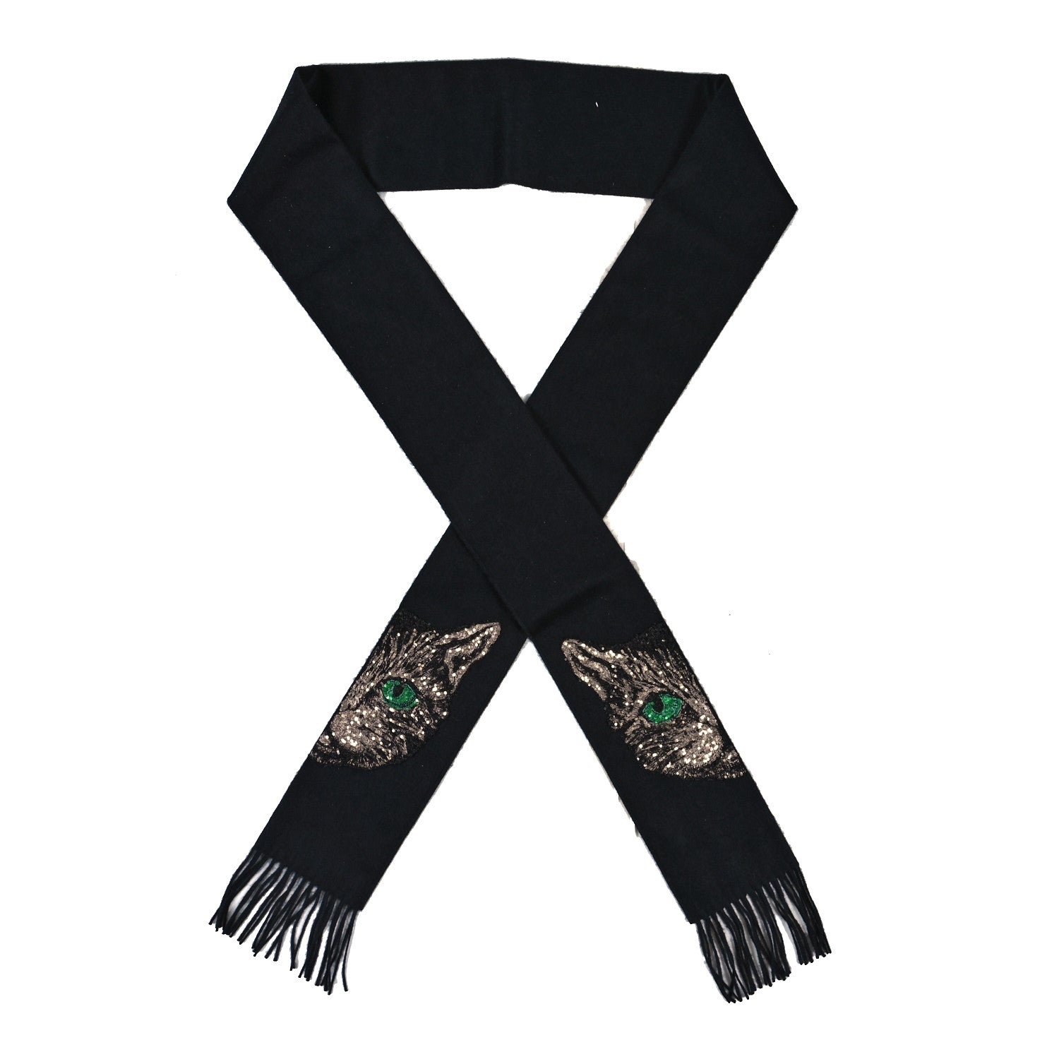 Gucci Wool Crystal Cat Scarf Black 1 of 3