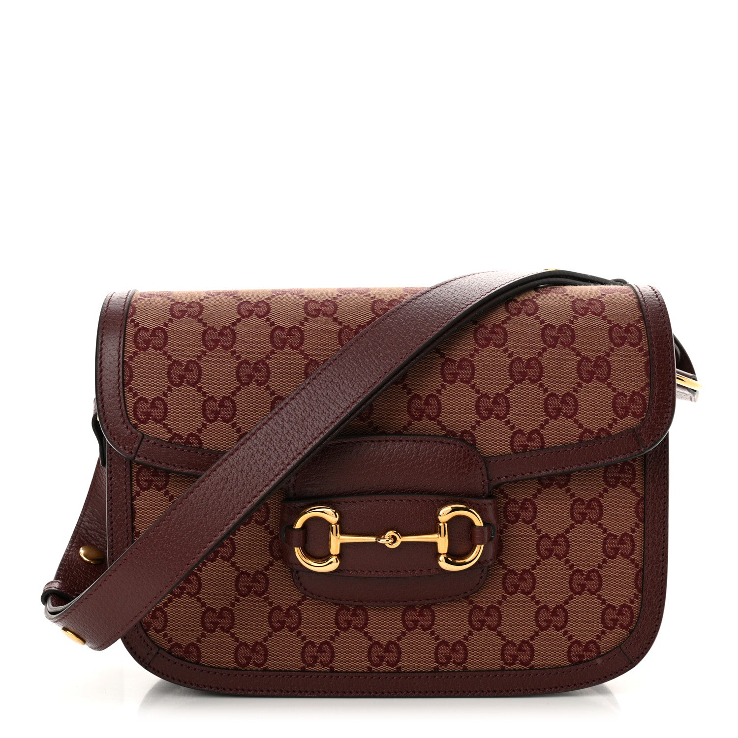 Gucci Monogram Textured Dollar Calfskin Horsebit 1955 Shoulder Bag Sahara Rubino Chardonnay 1 of 10