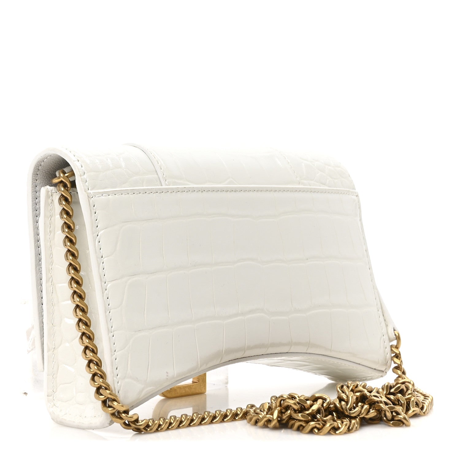 Balenciaga Shiny Calfskin Crocodile Embossed Hourglass Chain Bag White 3 of 9
