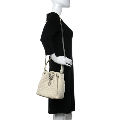 Chanel Caviar Flat Quilted CC Chain Bucket Drawstring Bag Light Beige 2 of 14