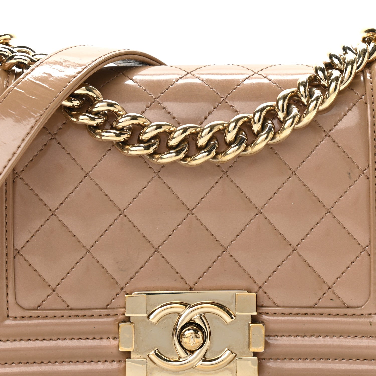Chanel Iridescent Patent Quilted Small Boy Flap Beige 8 of 18