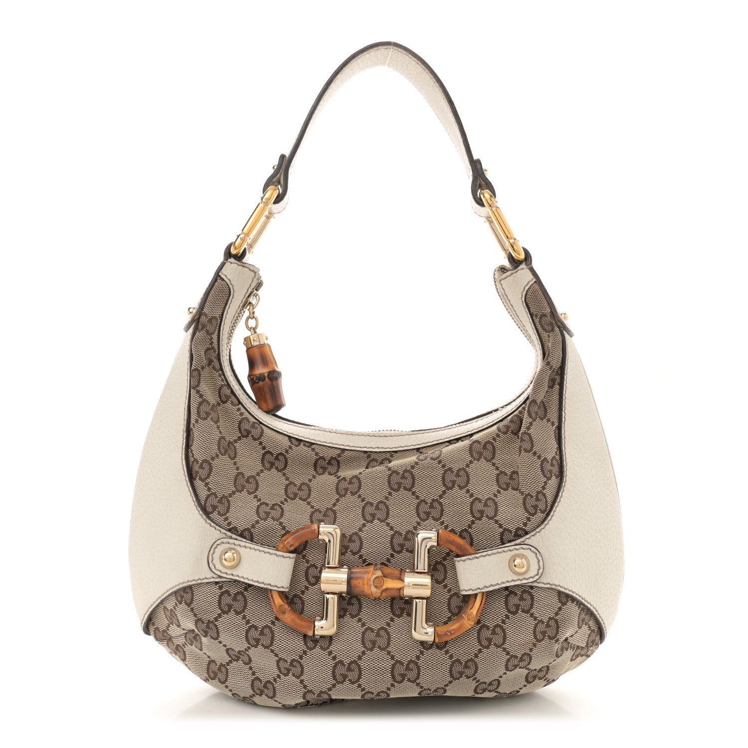 Gucci Monogram Bamboo Horsebit Hobo Off White 1 of 16