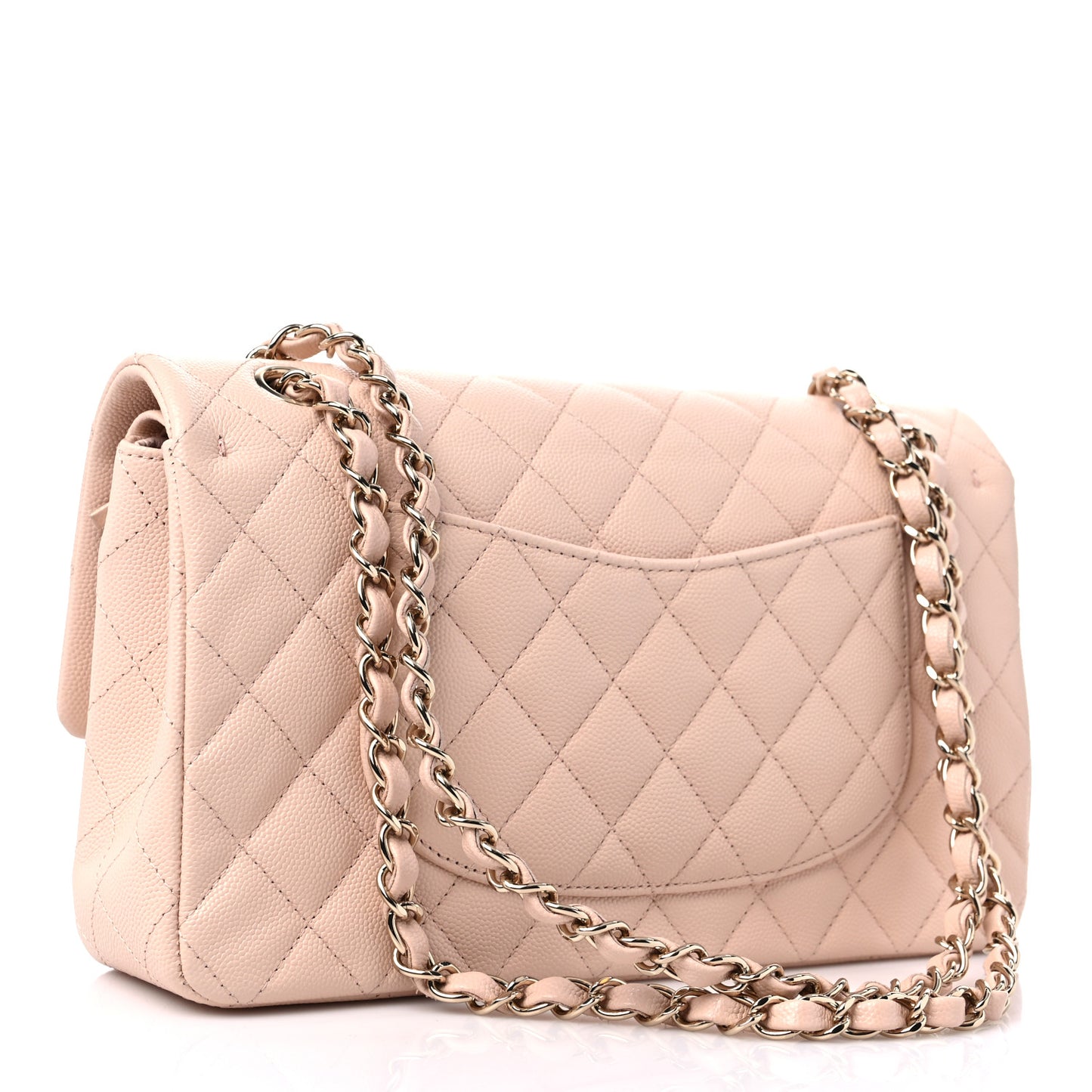 Caviar Quilted Medium Double Flap Light Beige