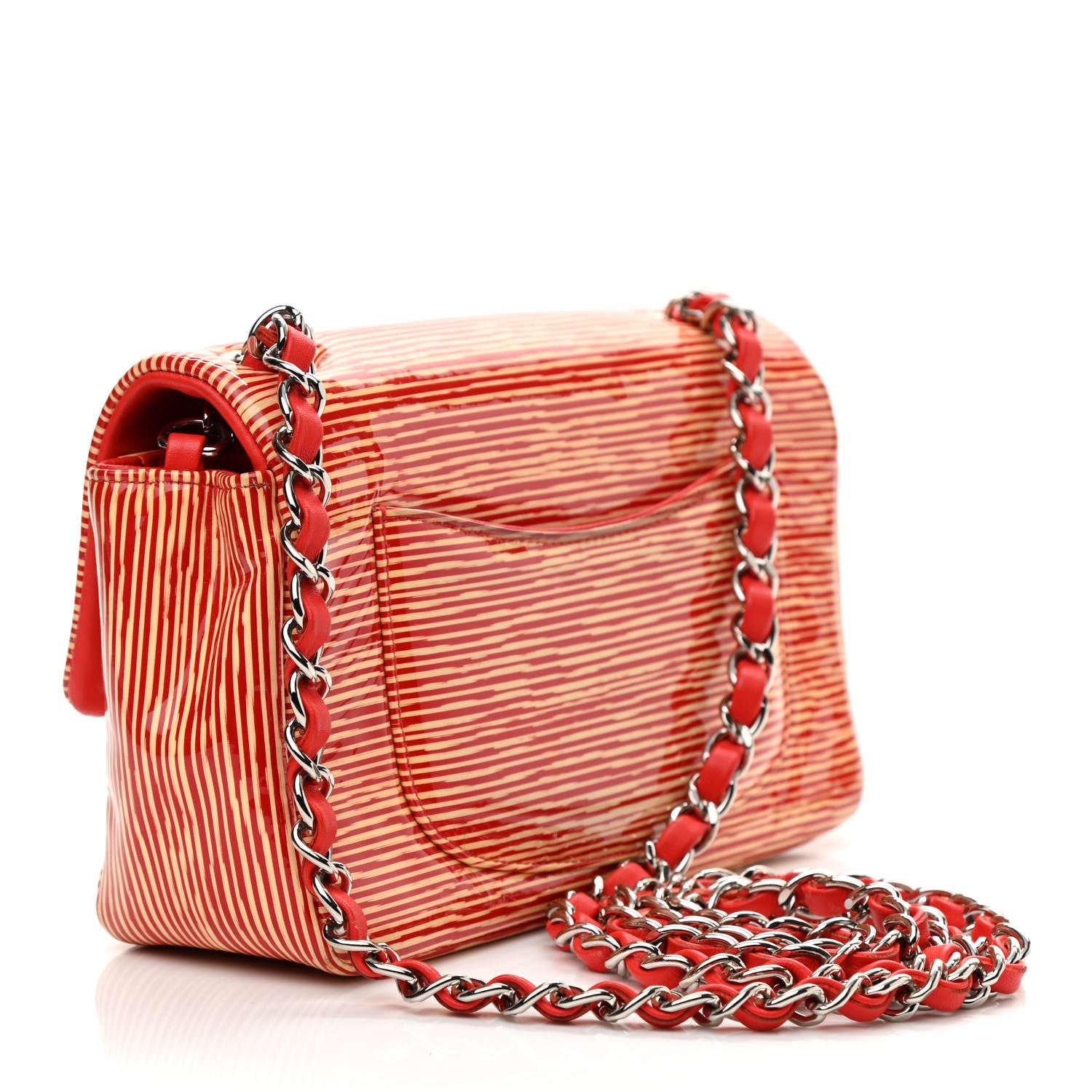 Chanel Patent Calfskin Striped Mini Rectangular Flap Red 3 of 10