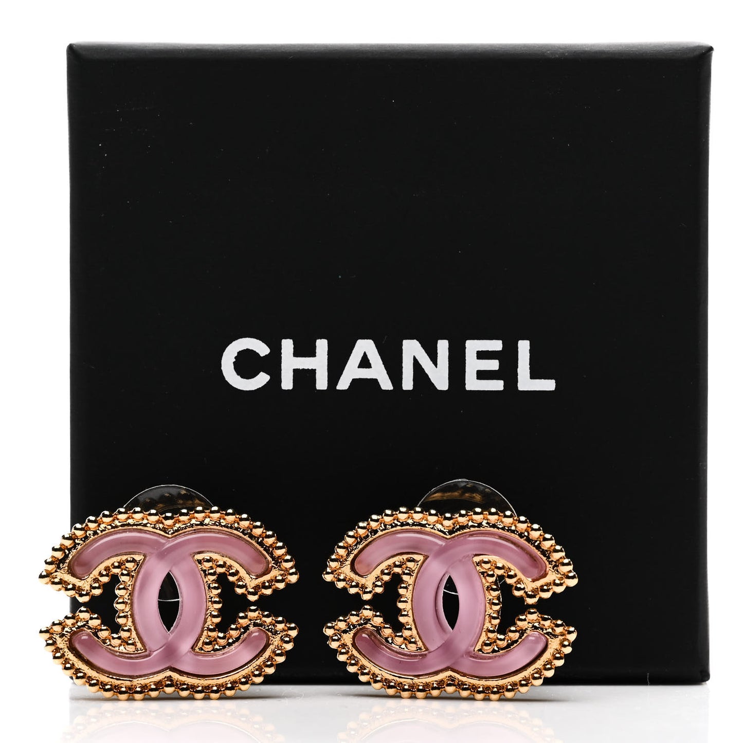 Metal Resin Rope CC Earrings Gold Pink