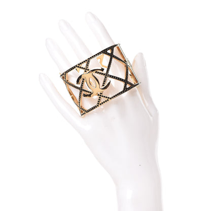 Chanel Crystal CC Cuff Bracelet Black Gold 2 of 5