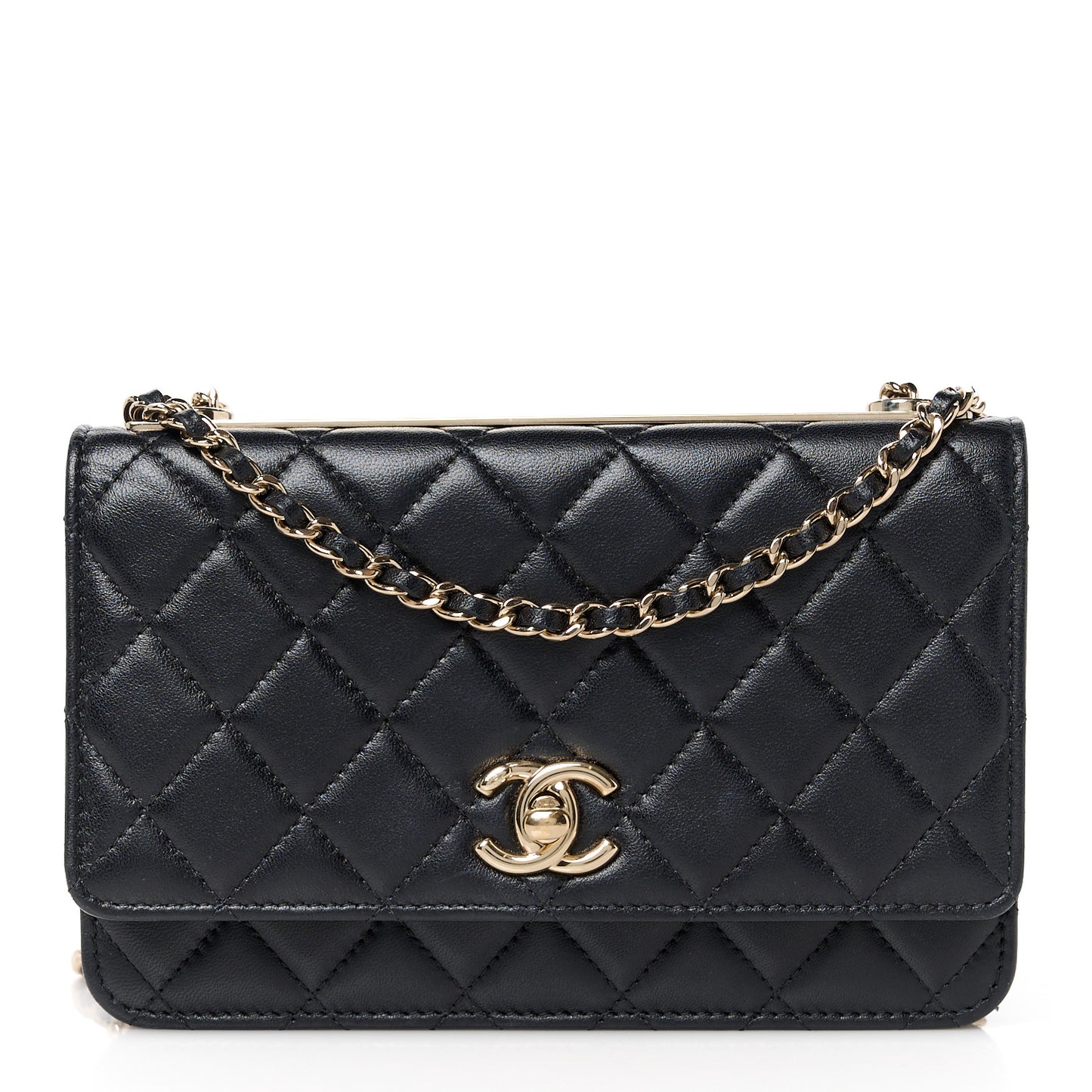Lambskin Quilted Trendy CC Wallet On Chain WOC Black