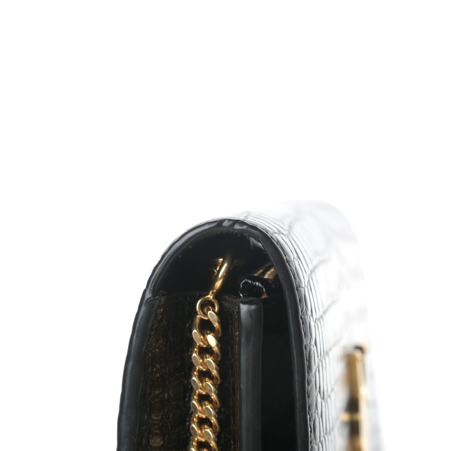 Calfskin Crocodile Embossed Kate Monogram Tassel Chain Wallet Black