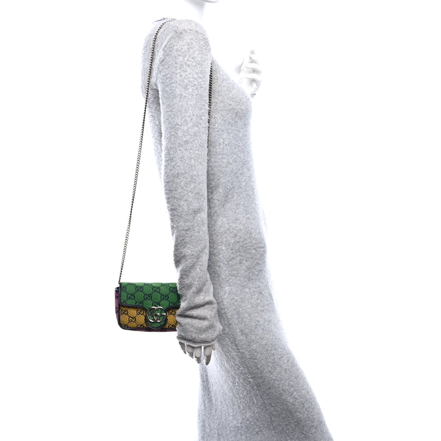 Gucci Monogram Multicolor Matelasse Diagonal Super Mini GG Marmont Shoulder Bag Green Blue Yellow Light Blue Pink 2 of 12