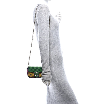 Gucci Monogram Multicolor Matelasse Diagonal Super Mini GG Marmont Shoulder Bag Green Blue Yellow Light Blue Pink 2 of 12