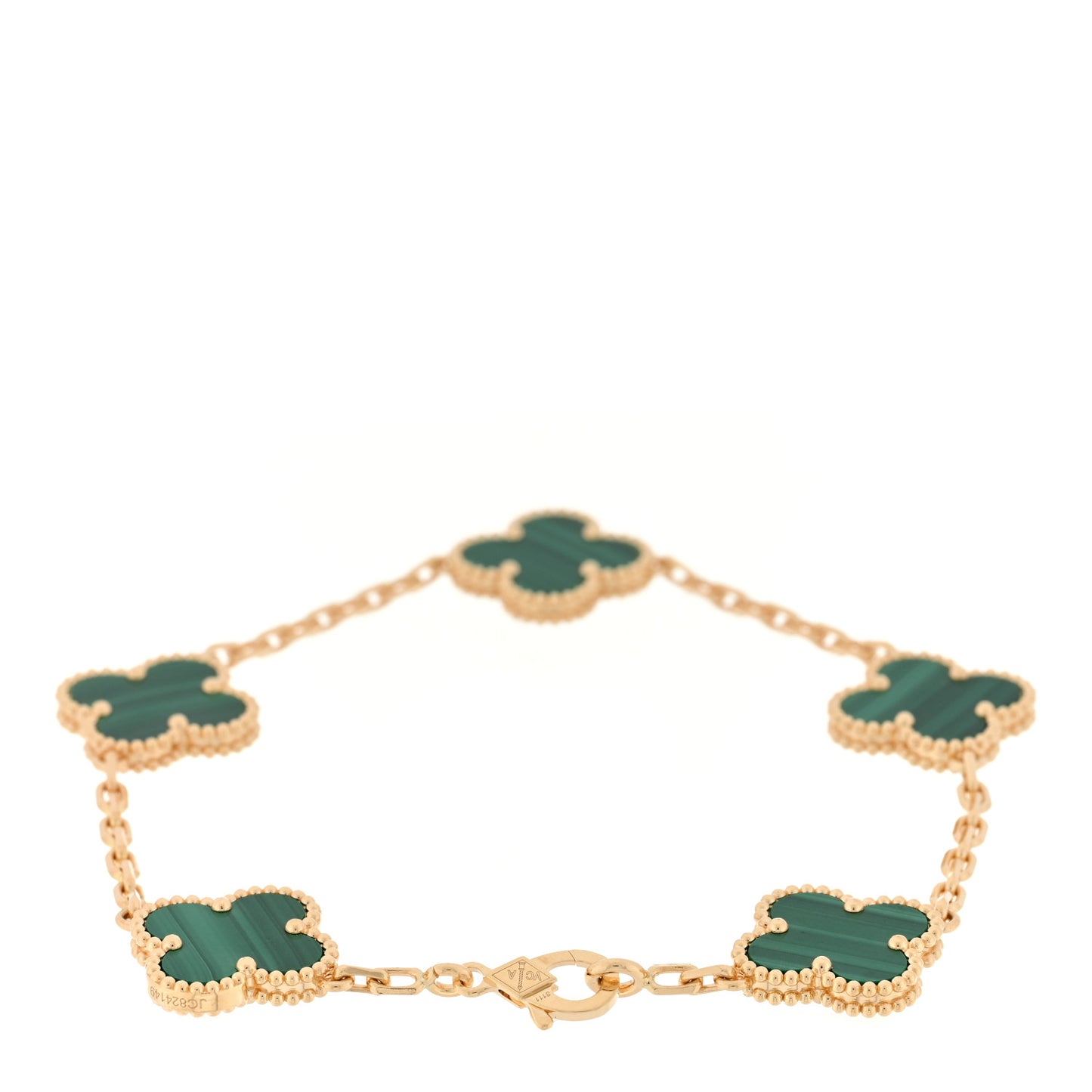 18K Yellow Gold Malachite 5 Motifs Vintage Alhambra Bracelet