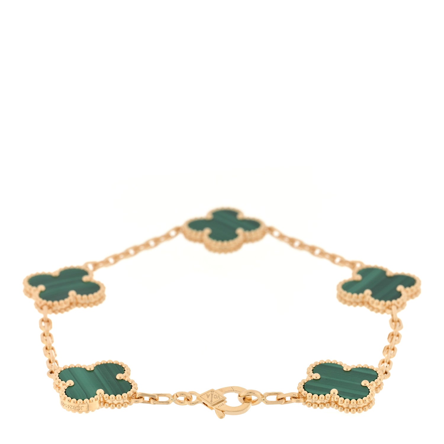 Van Cleef & Arpels 18K Yellow Gold Malachite 5 Motifs Vintage Alhambra Bracelet 2 of 4