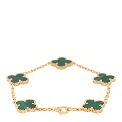 Van Cleef & Arpels 18K Yellow Gold Malachite 5 Motifs Vintage Alhambra Bracelet 2 of 4