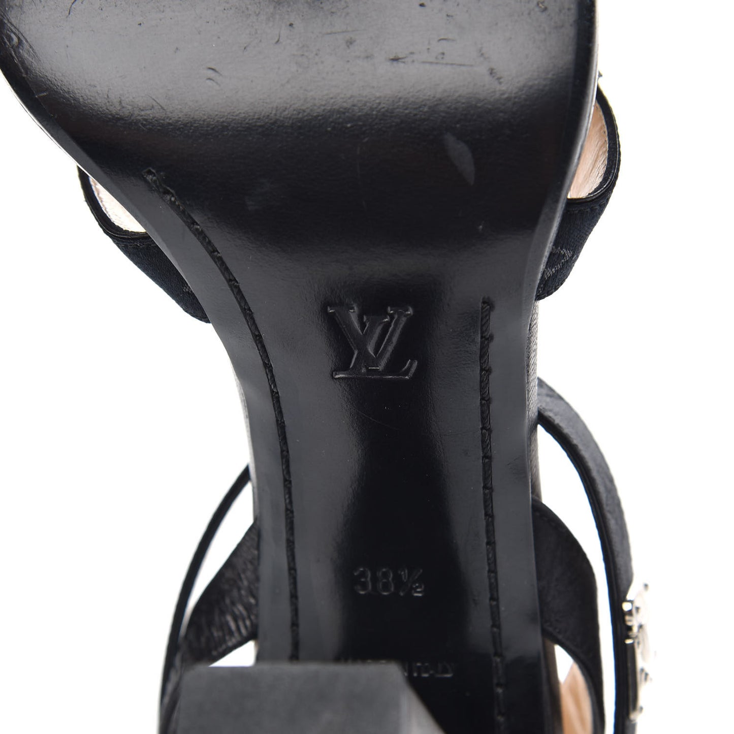 Satin Mini Monogram Heeled Sandals 38.5 Black