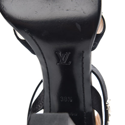 Louis Vuitton Satin Mini Monogram Heeled Sandals 38.5 Black 6 of 10